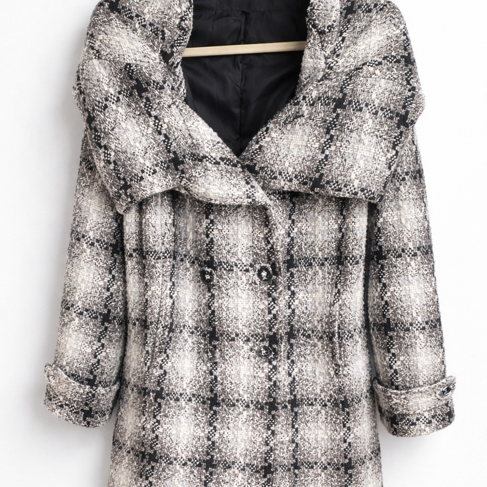 BKE Women's Monochrome Checkered Teddy Jacket
